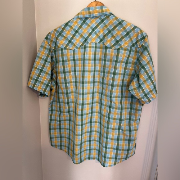 Wrangler Blue & Yellow Casual Snap Down Shirt Fits XXL - Picture 2 of 8